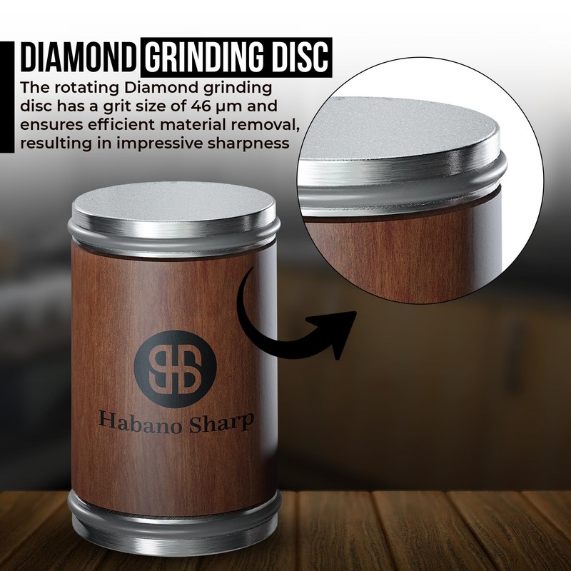 Habano Sharp Rolling Knife Sharpener - Diamond Grinding Disc for