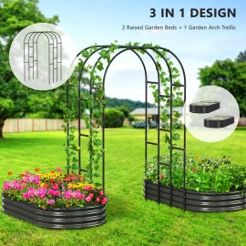 SLSY Galvanized Raised Garden Bed with 85in Tall Garden Trellis for Vegetables - Black-Cute