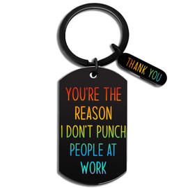 isiyu Funny Black Keychain Christmas Gift with Thank You Charm Colorful Text You’re the Reason I Don’t Punch People at Work Appreciation Gift for Coworkers Family Loved Ones Christmas Stockings Gifts