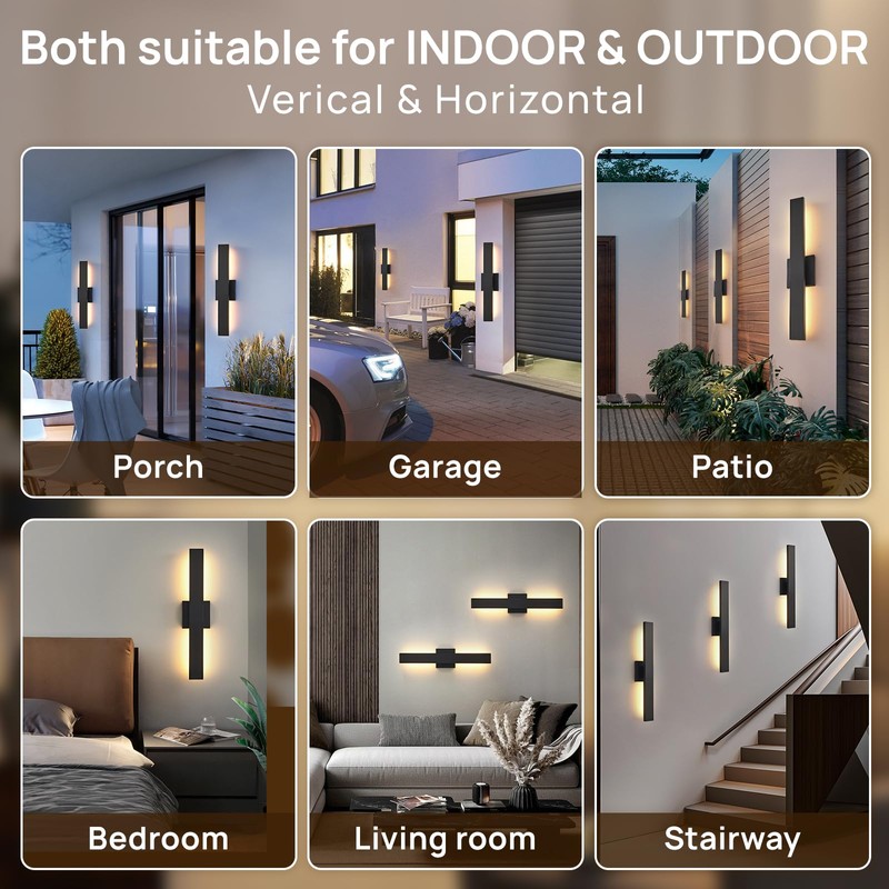 JOKAONOTL Upgraded 23.6in Black Long Modern LED Outdoor Wall Lights
