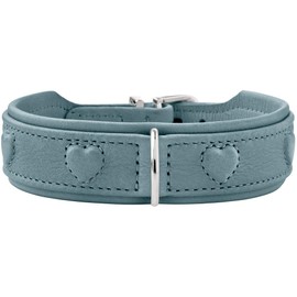 HUNTER SOHO X Love Dog Collar, Colour: Light Blue, Cowhide Leather, Soft & Supple, Padded and Fur Friendly, Sewn-in Hearts, Lightweight, for Small Dogs and Puppies, Made in Germany, Size: 32
