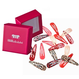 HAARallerliebst® Pack of 18 Hair Clips Girls Women Colourful Hair Clips in 6 Colours (Leo Print, Pink, Red), 50 mm Baby Children's Hair Clip with Box Hair Clip Hair Accessories