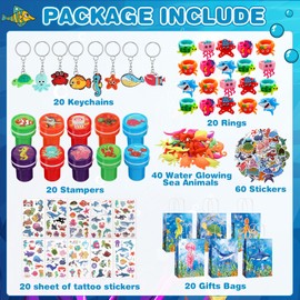 Threan 200 Pcs Under the Sea Party Favors for Kids Sea Animals Ocean Birthday Party Supplies Under the Sea Party Decorations with Gift Bag for School Rewards Prize Pinata Filler Goodie Bag Stuffers