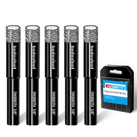 5-Pack 3/8" Dry Diamond Core Drill Bits Set, 10mm Tile Drill bits for Ceramic Porcelain Marble Granite Tile Stone Glass Brick, Integrated Coolant for Fast Dry Drilling, Round Shank, with Storage Case