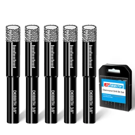 5-Pack 3/8" Dry Diamond Core Drill Bits Set, 10mm Tile Drill bits for Ceramic Porcelain Marble Granite Tile Stone Glass Brick, Integrated Coolant for Fast Dry Drilling, Round Shank, with Storage Case
