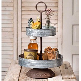 CTW Home Collection Rustic Metal Two Tier Annabeth Tray, 19-inches Height, Multicolor