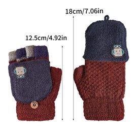 Cxryrzhe Kids Winter Gloves 5-14 Yrs for Boys Girls,Convertible Flip Top Gloves Cartoon Dark Red Robot Thermal Knitted Gloves Knit Fingerless Gloves Warm Stretchy Mitten Cover