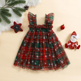 Infant Christmas Outfit Girl Square Neck Sleeveless Layered Tulle Dress Little Girl Princess Dresses Christmas Clothes (A-Multi-color, 18-24 Months)