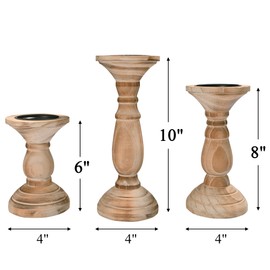 Yorkmills Pillar Candle Holder Set of 3, Farmhouse Decor Living Room Tall Candle Holders for Pillar Candles, Wood Candle Holders for Table Centerpieces Tan Home Decor Kitchen Dining Room Table Decor