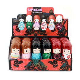 48 x Lip Balm Doll Shaped 6 Different Case Designs 2 Display Box Wholesale Price (48 Lip Balms (2 Boxes))