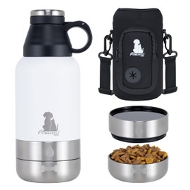 Vibrantly Yours Portable Dog Water Bottle – Dog Travel Water Bottle with 2 Bowls – Portable Water Bowl for Dogs with Carrying Bag – BPA-Free Double Wall Insulated Stainless Steel Water Bottle