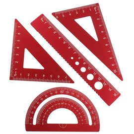 Moicstiy 4 Pcs Triangular Scale Ruler Set, Aluminum Alloy Triangular Ruler Set, Metal Drafting Ruler for Students, Draftsman (Red)