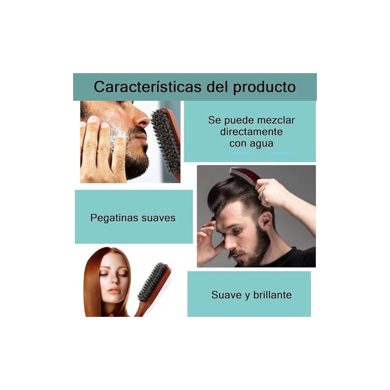 2 Cepillos Cerdas de Jabalí, Cepillo para Cabello Hombre, Cepillo