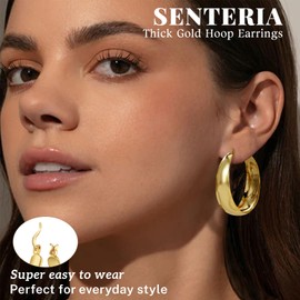 Senteria Thick Chunky Gold Hoop Earrings for Women Hypoallergenic 14K Gold Plated Hoop Earrings Lightweight Big Large Gold Hoops Earring for Women 40 MM