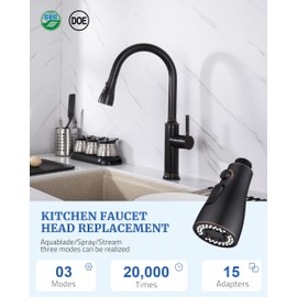 Kitchen Faucet Sprayer Head Replacement - Pull Down Faucet Spray Head with 15 Adapters, Pull Out Faucets Sprayer Nozzle, 3 Function Kitchen Tap Spray Spout Part Connector, Oil Rubbed Bronze