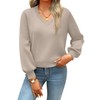 Zeagoo Womens Cropped V-Neck Sweater Lantern Sleeve Ribbed Knit Pullover