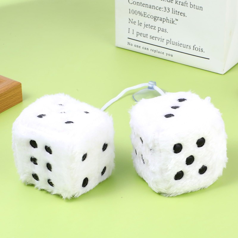 Fuzzy Plush Dice for Car Mirror 2.36” Pair of Retro