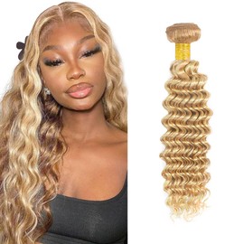 Blonde Human Hair Bundles Honey Blonde Deep Wave Bundles 613 Human Hair Bundles 12 Inch 1 Bundle Double Weft Brazilian Remy Blonde Hair Weave
