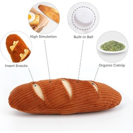 ROLUFY Toy with Catnip, Pack of 2 Baguette Simulation Washable Cat Toy, Plush Cat Toy with Bell Inside, Plush Cartoon Kittens, Teething