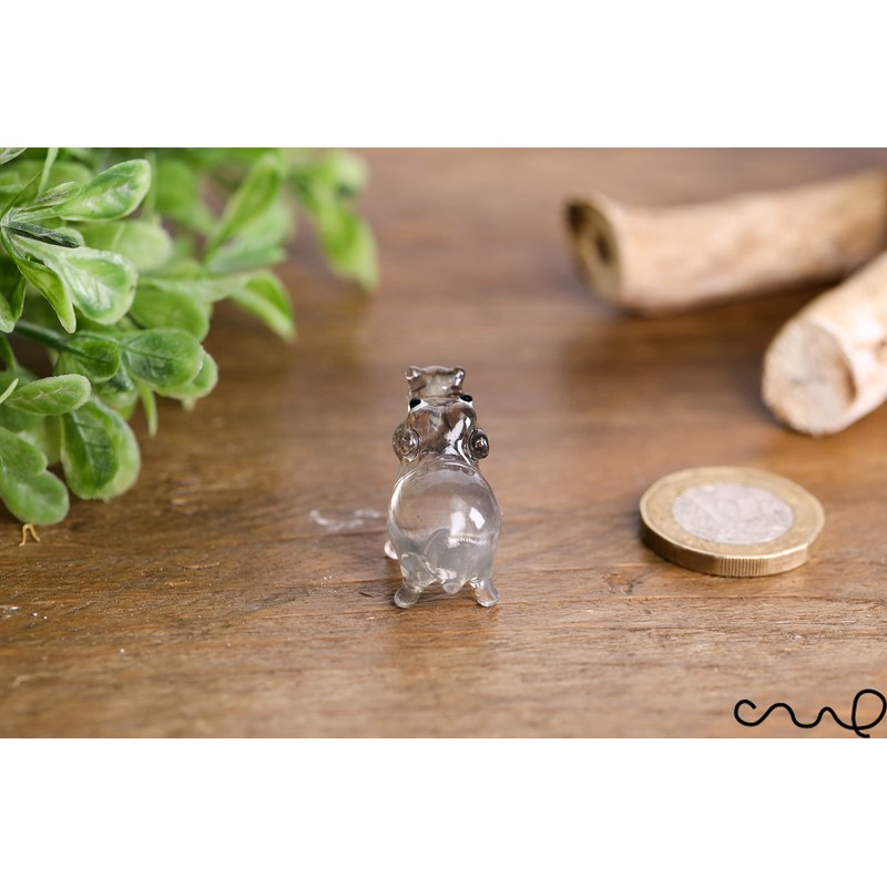 redchocol8® Tiny Handmade Little Glass Hippopotamus Grey Gloss Garden Decor