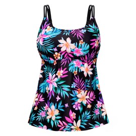 playera tankini con aros para mujer, modelo modesto y fluido con soporte de sostén, sin parte inferior, 2025, Diseño floral colorido, M