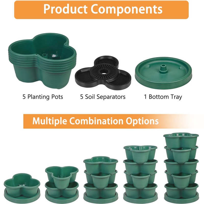 VECELO 5 Tier Vertical Garden Planter, Self Watering Stackable Planters