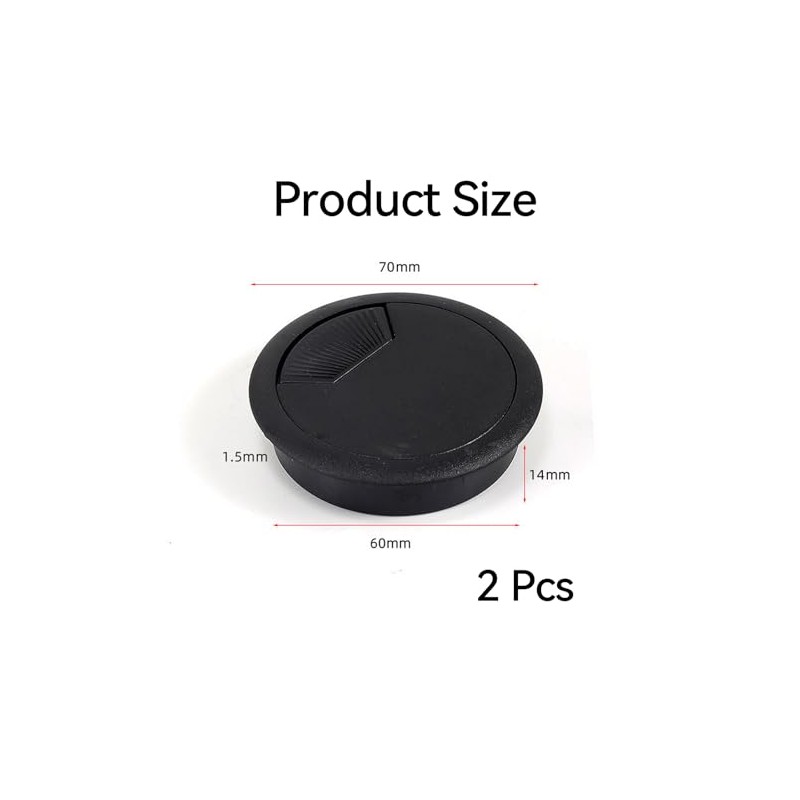 2 Pcs 60mm Desk Cable Grommets - Black Desk Cord