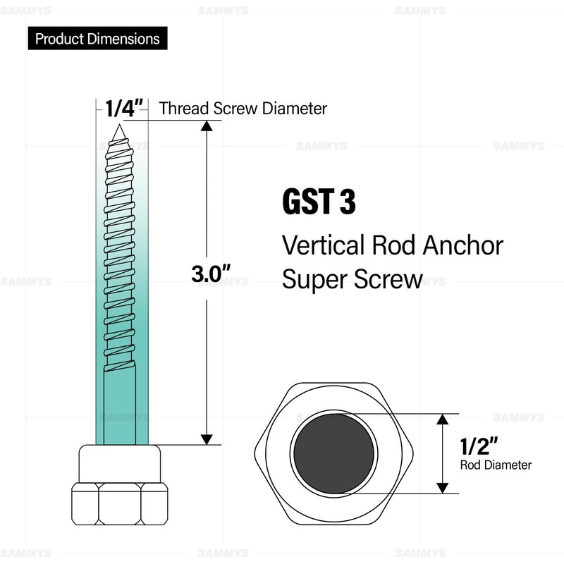 Sammys 8013925-25 Vertical Rod Anchor Super Screw with 1/2 in.