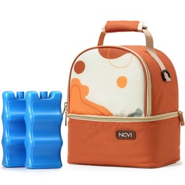 NCVI Breastmilk Cooler Bag with 2 Ice Pack, Breast Pump Bag with Cooler Fits 6 Bottles, Double Layer Breast Milk Cooler Travel Bag Baby Bottle, for Travel, Nursing Mom Daycare, Work, Picnic (Orange)