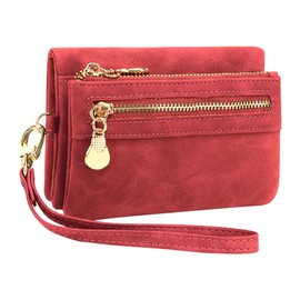 REETEE Women's Purse, Small Purse, PU Leather Purse, Women's Many Compartments, Women's Purse with 10 Card Slots and Removable Wrist Strap, Wallet for Women, Zip Coin Compartment, red, Classic
