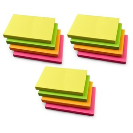 12 Pads Rectangular Sticky Notes 127 x 76 mm (5" x 3") Neon Colours Yellow, Pink, Green, Orange | 100 Sheets per Pad | Self-Stick Notes for Office, School, Home