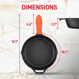 NutriChef 10 Inch Cast Iron Skillet with Lid - Pre-Seasoned Small Fry Pan with Side Drip Spout and Silicone Handle