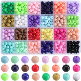 SOFPLATE 1 Box 600Pcs 24 Colors Round Acrylic Beads 8mm Opaque Beads Bulk Rainbow Ball Plastic Bubblegum Chunky Pastel Loose Acrylic Candy Beads for Jewelry Making Necklaces Bracelets Craft Supplies
