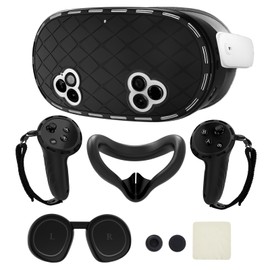 8-in-1 Silicone Cover Set for Meta Quest 3s Accessories, Juylay VR Protective Cover Accessories for Oculus Quest 3S with Facial Interface, Shell Cover, Controller Grip Cover, Joystick Caps, Black
