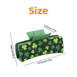 SHGarden Hair Clips, 2pcs St. Patrick's Day Hair Claw Clips, 4.1in Green Square Claw Clips, Green Irish Lucky Clover Grip Hair Jaw Clip for Thick Hair Accessories Party Deco SH0088 (Set 1)