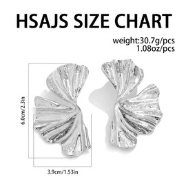HSAJS Women's Large Flower Earrings Ginkgo Leaf Stud Earrings Made of Metal Stud Earrings Exaggerated Hypoallergenic Fashion Jewellery Statement Earrings Jewellery for Women and Girls, Stainless Steel