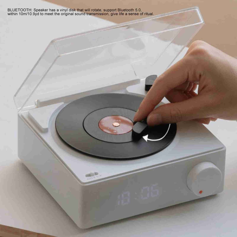 Rotating Vinyl Disc Alarm Clock Speaker Retro 360 Degree Stereo