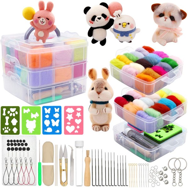 Needle Felting Kit 109 Pieces Set, Wool Roving 36 Colors with Complete Felt Tools and Storage Box Needle Felting Starter Kit for DIY Craft Animal Home Decoration Birthday Gift