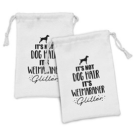 Ambesonne Weimaraner Fabric Pouch Set of 2, Monochromatic Animal Hair Coat Related Typography and Dog Silhouette, Small Drawstring Bag for Toiletries Masks and Favors, 9" x 6", White Charcoal Grey