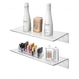 Floating Shelves Wall Mounted Bookshelf 17 x 6 inches Clear Acrylic Bathroom Shelves Cosmetics & Spice Rack Storage or Plant Photo in Bedroom Living Room Office for Wall Décor Display (2 Pack)