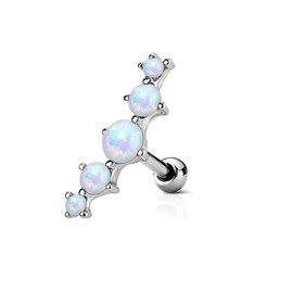16GA Stainless Steel Five Synthetic Opal Set Ear Crawler Cartilage Piercing (White)