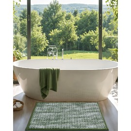 DEXI Bath Mats for Bathroom, 24x36 Absorbent Bath Mat Quick Dry, Washable Chenille Bathroom Rugs with Non Slip Rubber Backing for Shower Floor, Olive Green