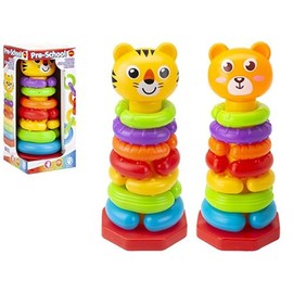 PMS Assorted Design Vibrant Stack & Link Ring Set - 1 Set (Base, Head, 7 x Stacking & Linking Rings) - Colorful, EngagingToy, Includes Random Design (Tiger & Bear Ring Set)