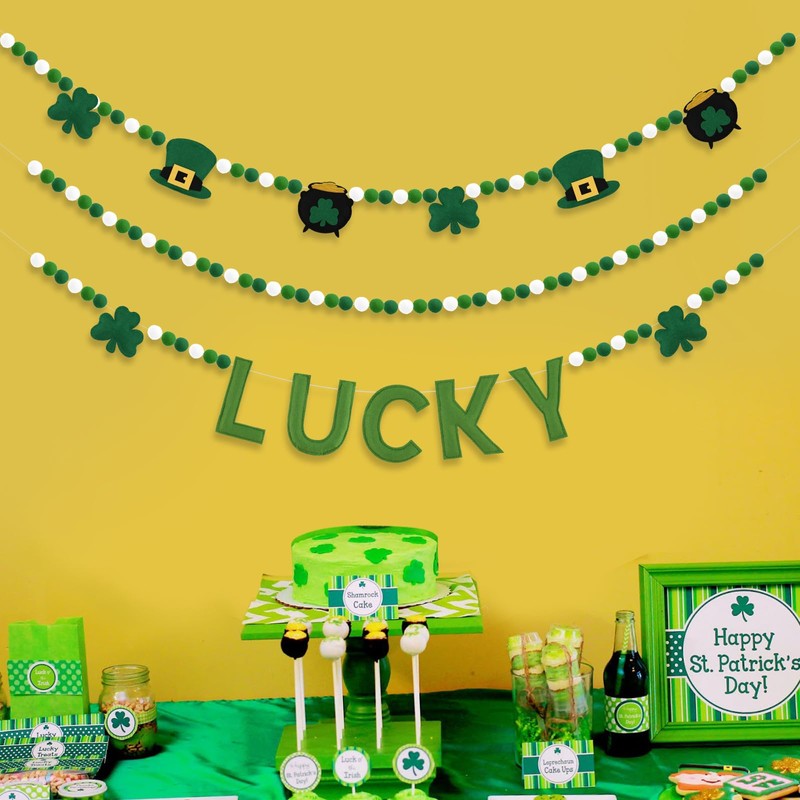 St Patricks Day Decorations 3 Pack Felt Pompom Banner Pre-Assembled
