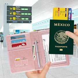 DMluna Fundas de pasaporte, billeteras de pasaporte de viaje de cuero Pu de alta gama, fundas de pasaporte cerradas rfid, clasificadores de documentos de viaje con portaplumas, para mujeres y hombres,