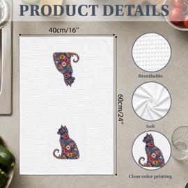 Floral Cat Kitchen Towel, Colorful Kitten Hand Towel for Cat Lovers