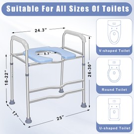 Hoqqf Toilet Seat Riser for Seniors, Raised Commode Chair for Toilet with arms, Adjustable 18–22 Inch Height,400 lb Handicap Elevated Toilet Seat, Fits V, U and Round Toilets.