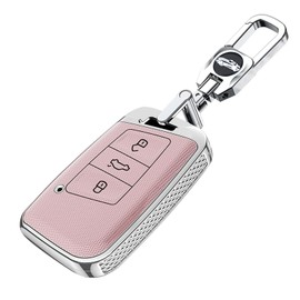 ontto Car Key Holder Compatible with VW 2020-UP,Brilliance Key Fob Protector Fit for Volkswagen Arteon Atlas Golf Alltrack Jetta Accessories,Anti-scratched Key Bag Fit for Skoda Kodiaq Pink