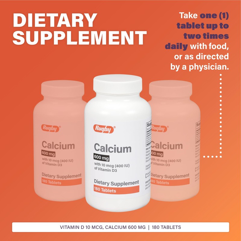 Rugby 600mg Calcium Tablets - Made with 10mcg (400IU) of