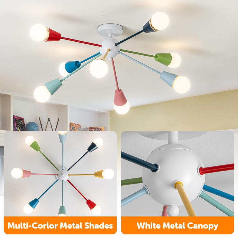 Aleslsop Colorful Chandelier, Modern Sputnik Chandelier, 8-Light Kids Light Fixture